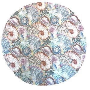 Fabric Tablecloth 52” Round 4 Napkins Set Vintage Handmade Seashells Beachy